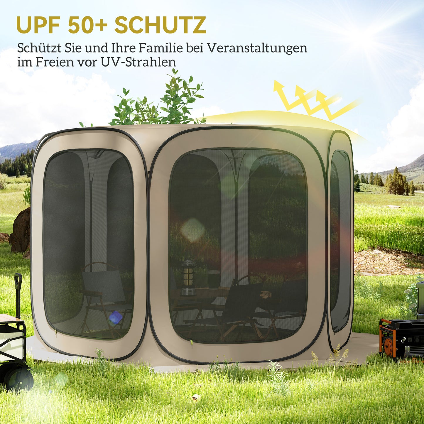 Pop-Up Camping Tent, Portable, UPF50+ Protection, Mesh Sides