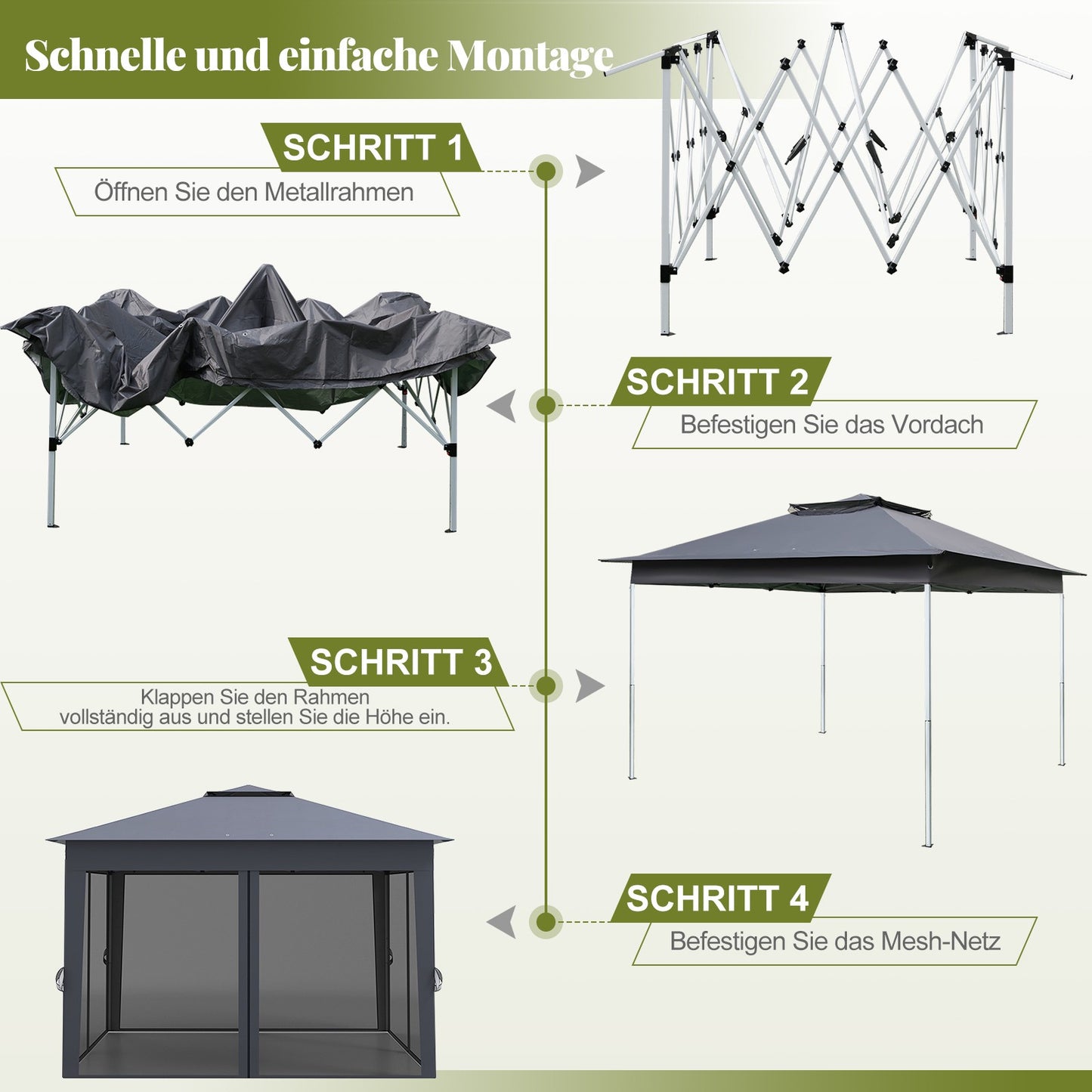 Pop Up Canopy Tent with Mesh Sides, 337x337cm, Gray
