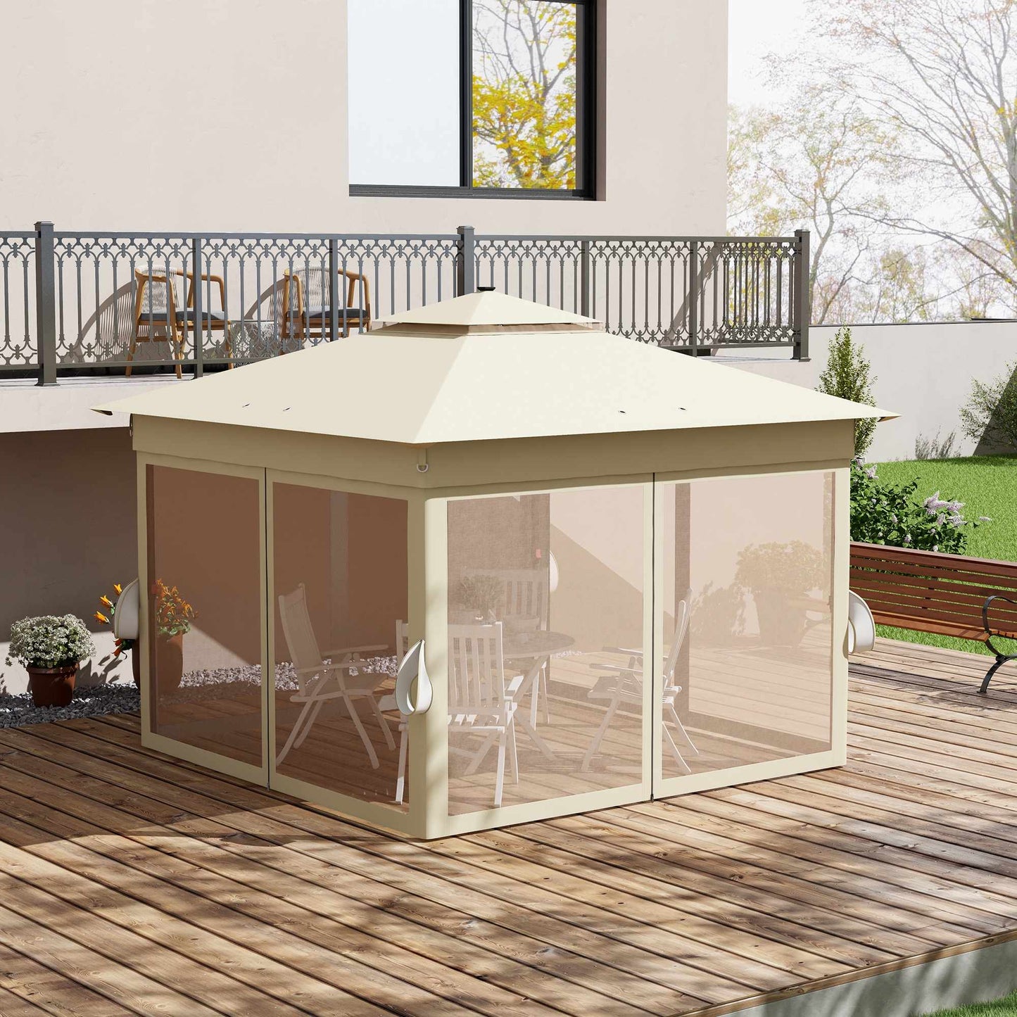 Pop-Up Gazebo 3.3x3.3m, Water-Resistant, LED, Mosquito Net