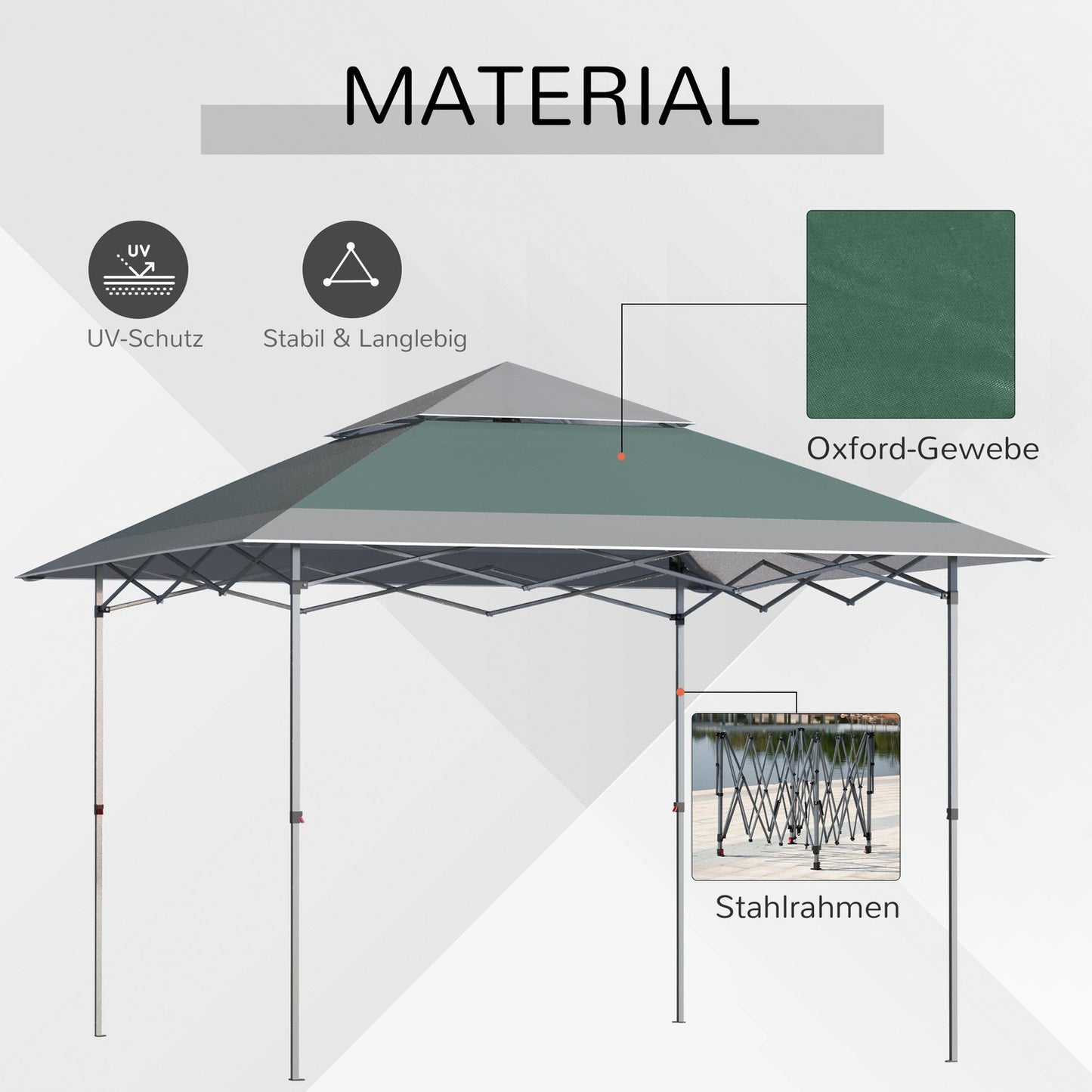 Pop-Up Gazebo 3.6x3.6M UV protection, foldable, green