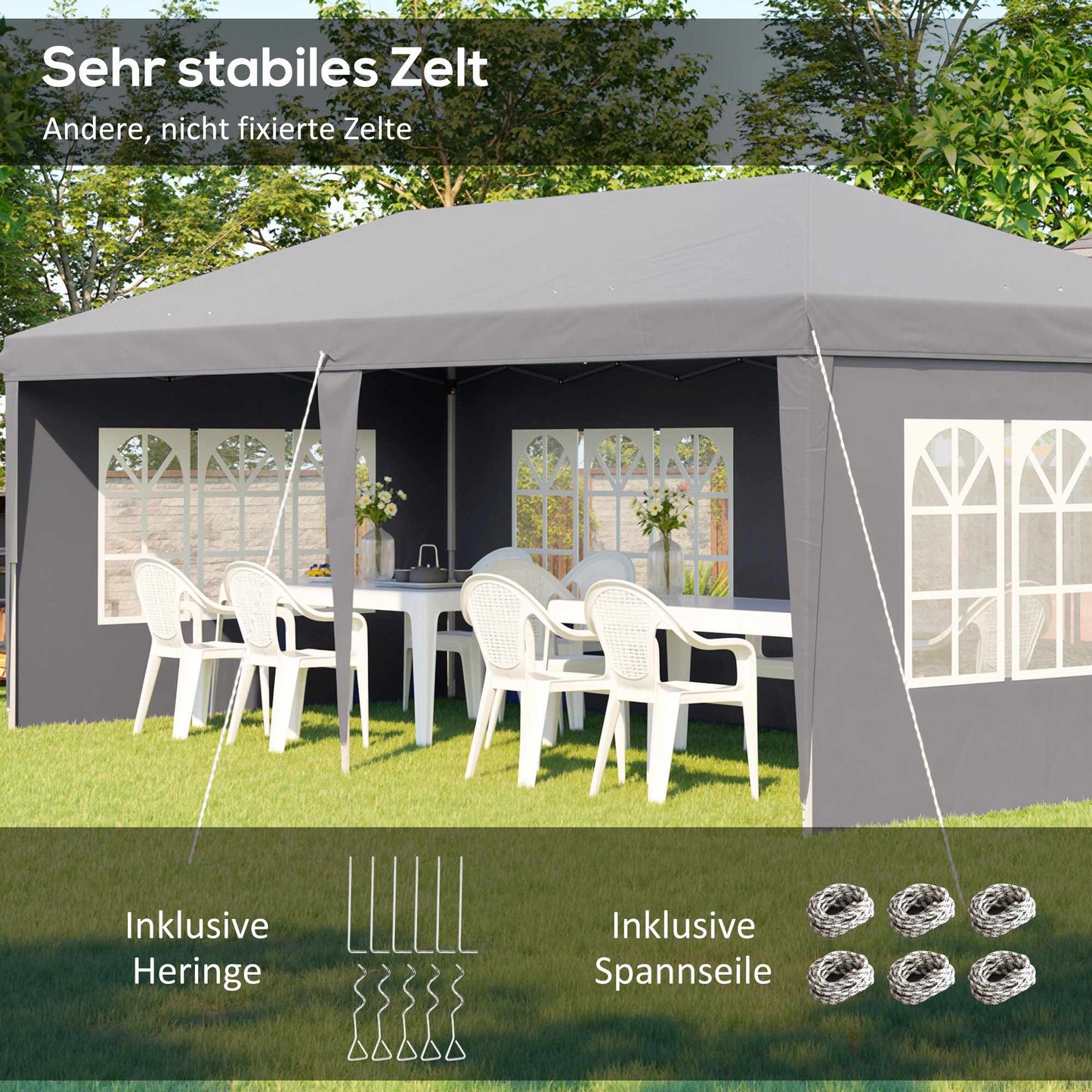 Pop-Up Gazebo 3x6m Waterproof with 4 Sidewalls, Grey