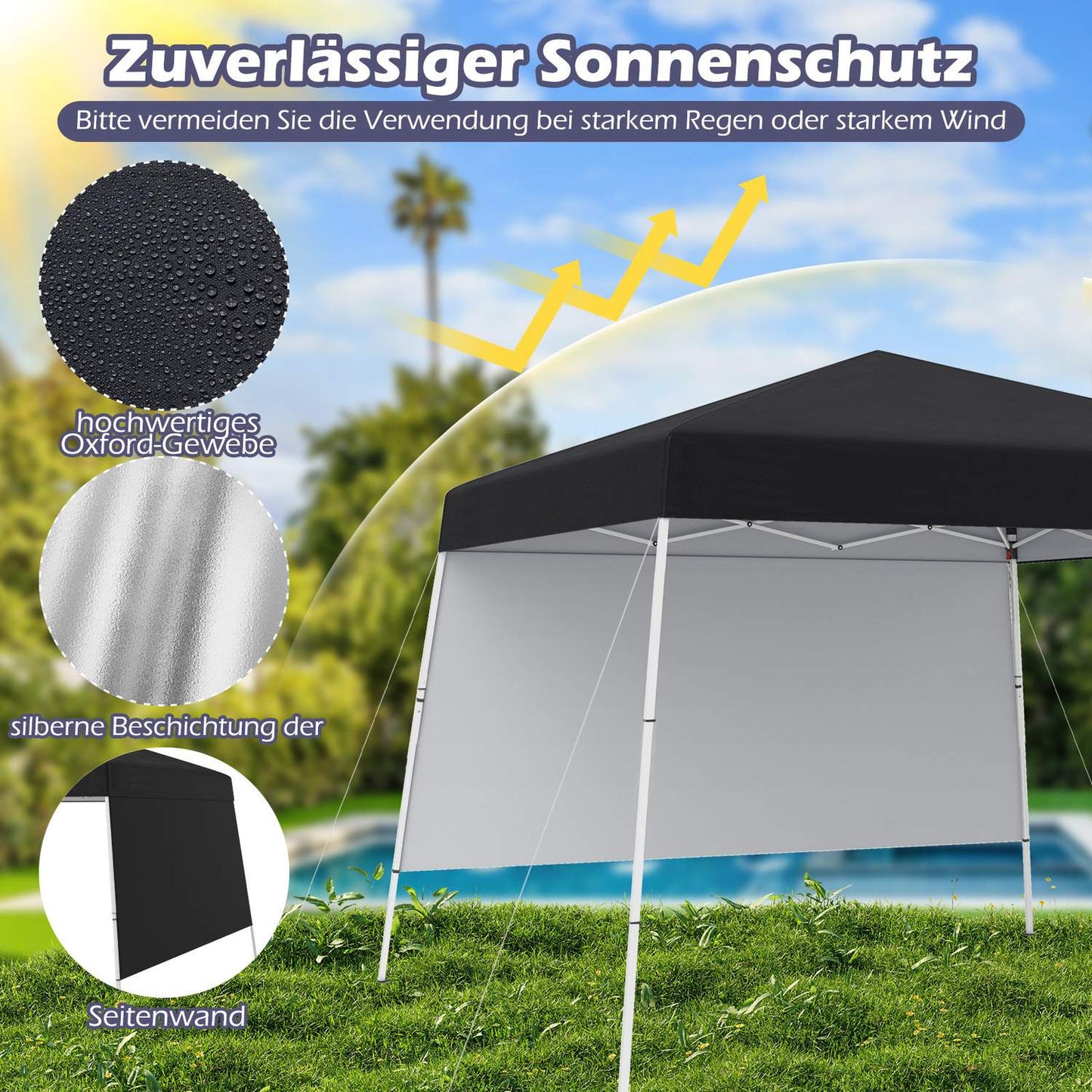 Pop-Up Pavilion 3x3m, Waterproof, Sun Protection, Black