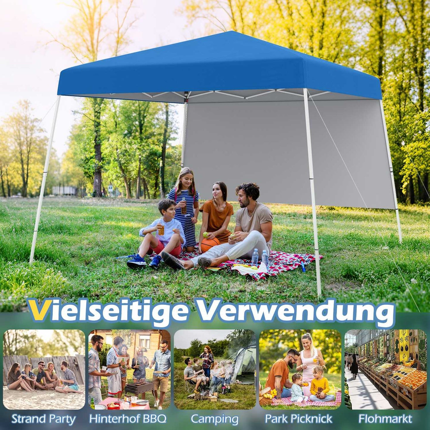 Pop-Up Pavilion 3x3m with Sidewall, Backpack, Anchors