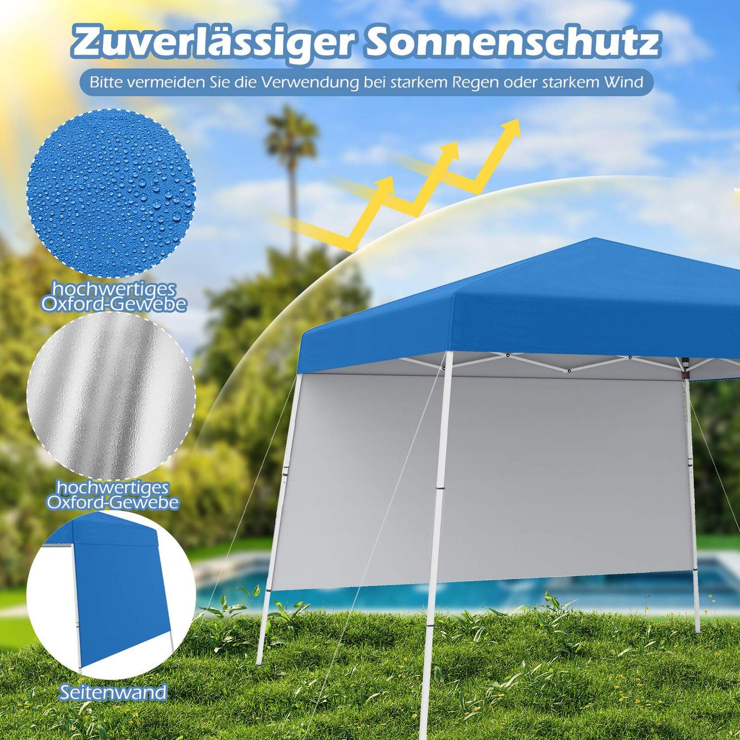 Pop-Up Pavilion 3x3m with Sidewall, Backpack, Anchors