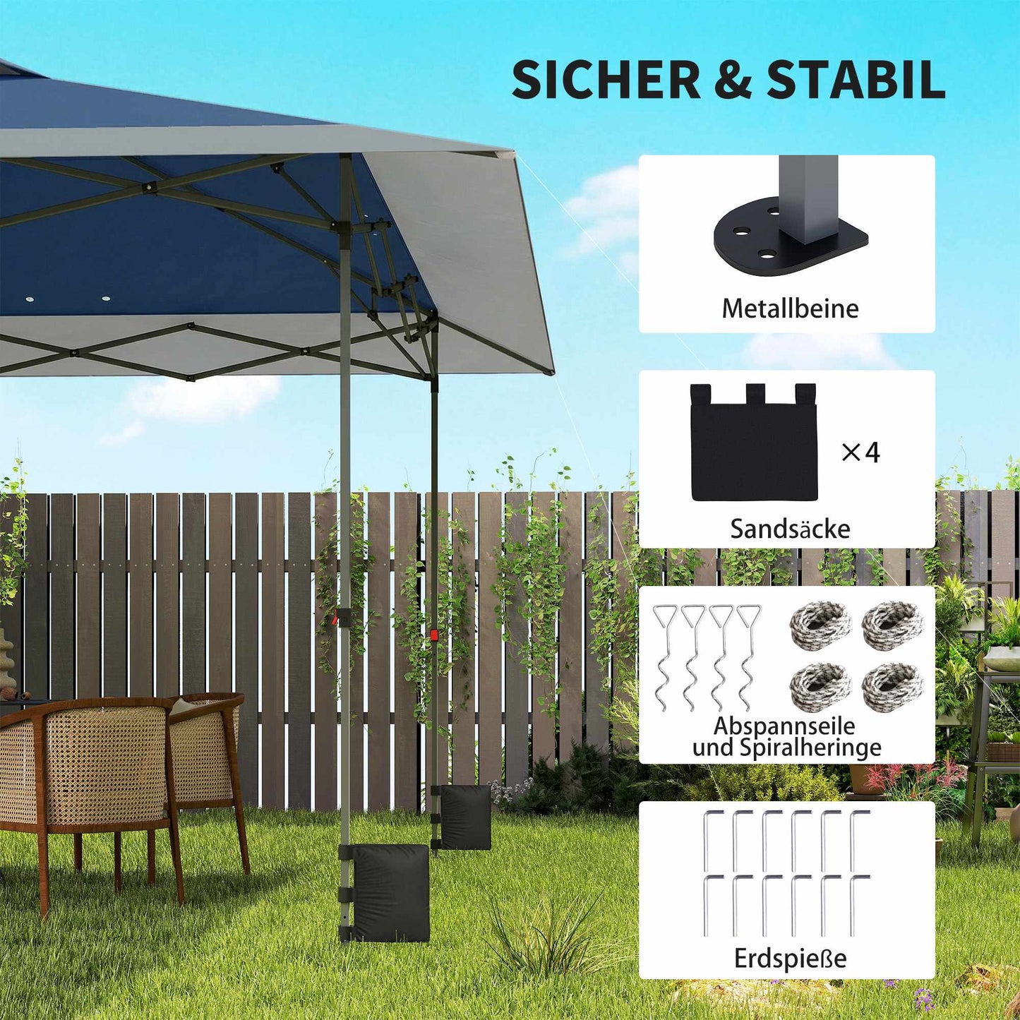 Pop-Up Pavilion 4x4m, Waterproof, UV 50+, Easy Setup