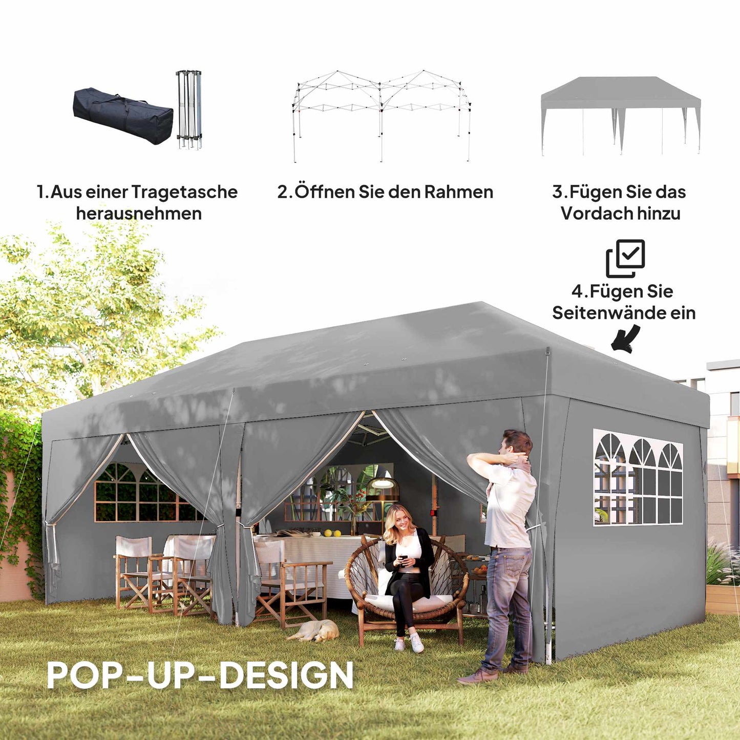 Pop-Up Pavilion 6x3m, UV Protection, Removable Sides