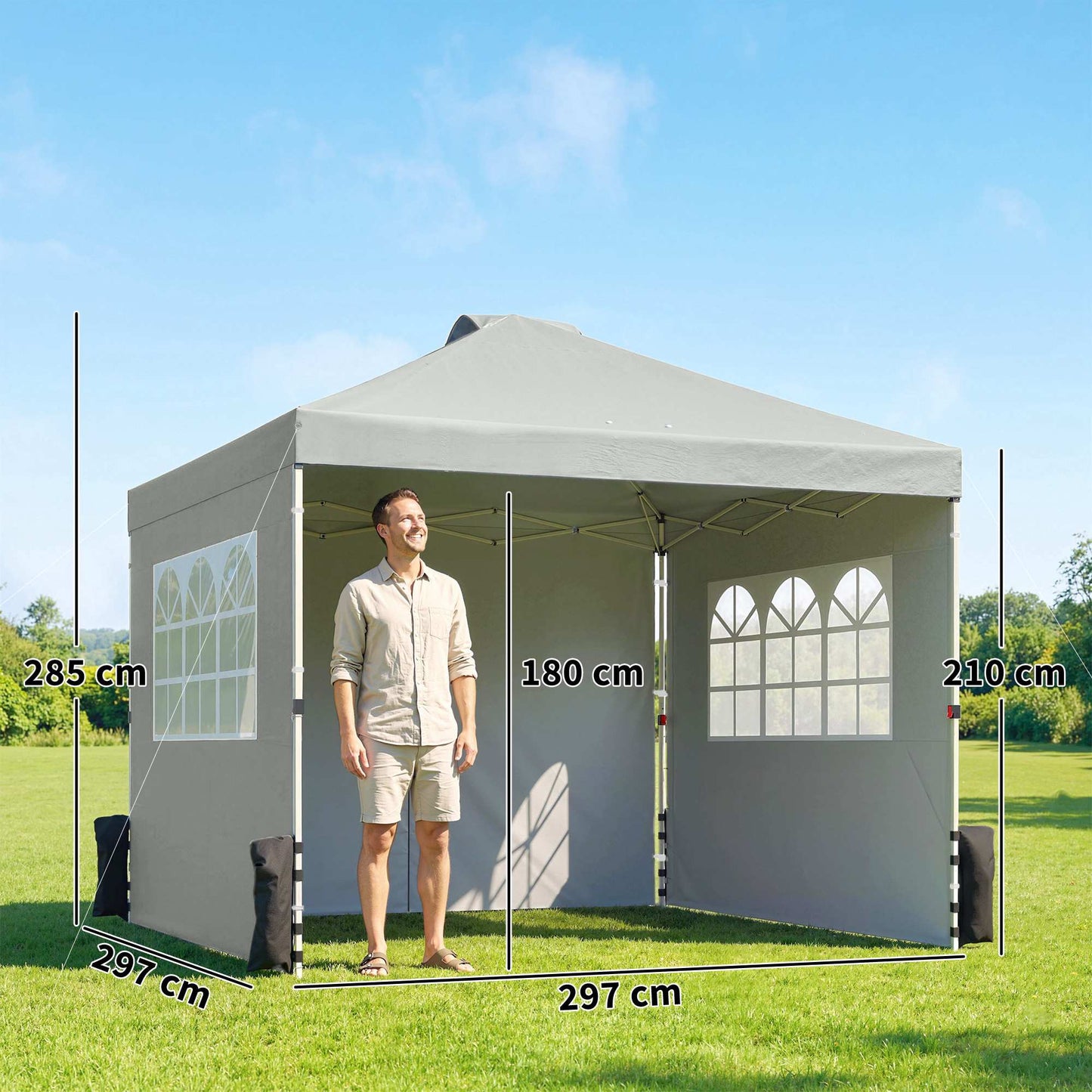 Pop-Up Pavilion, UV50+ Waterproof, 3 Sidewalls, Light Gray