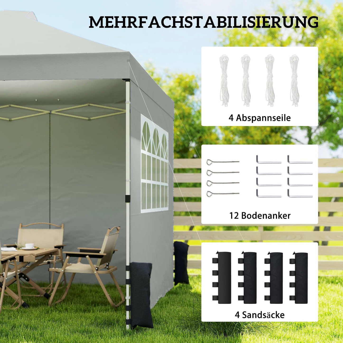 Pop-Up Pavilion, UV50+ Waterproof, 3 Sidewalls, Light Gray