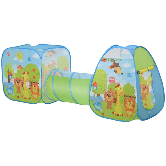 Children's play tent with 3-part folding tunnel, polyester fabric