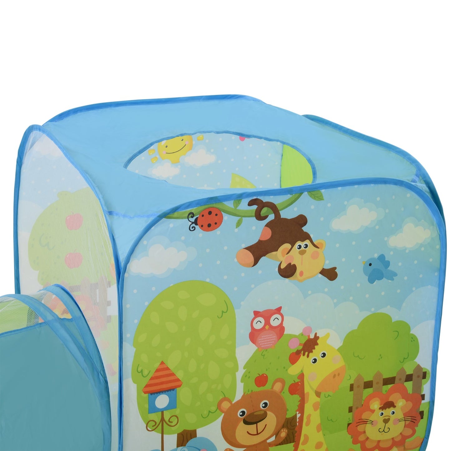 Children's play tent with 3-part folding tunnel, polyester fabric