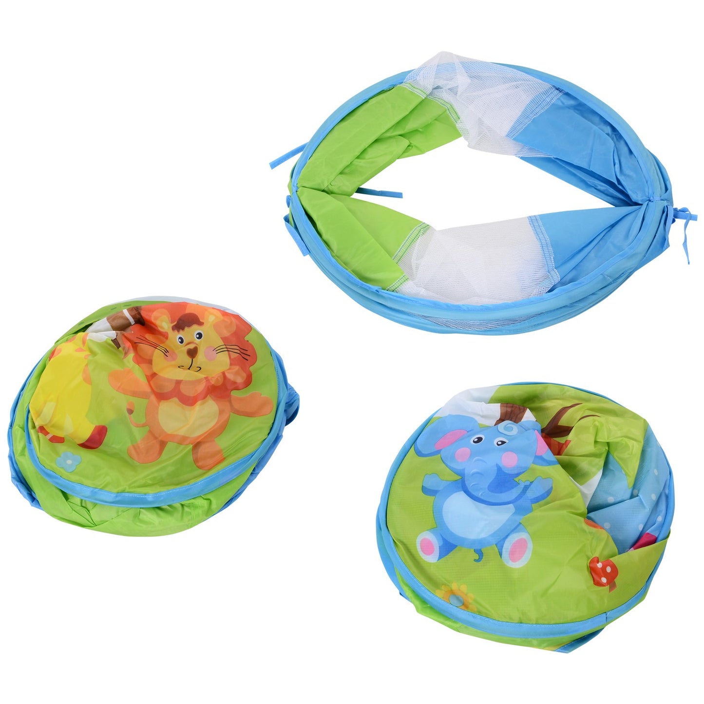 Children's play tent with 3-part folding tunnel, polyester fabric