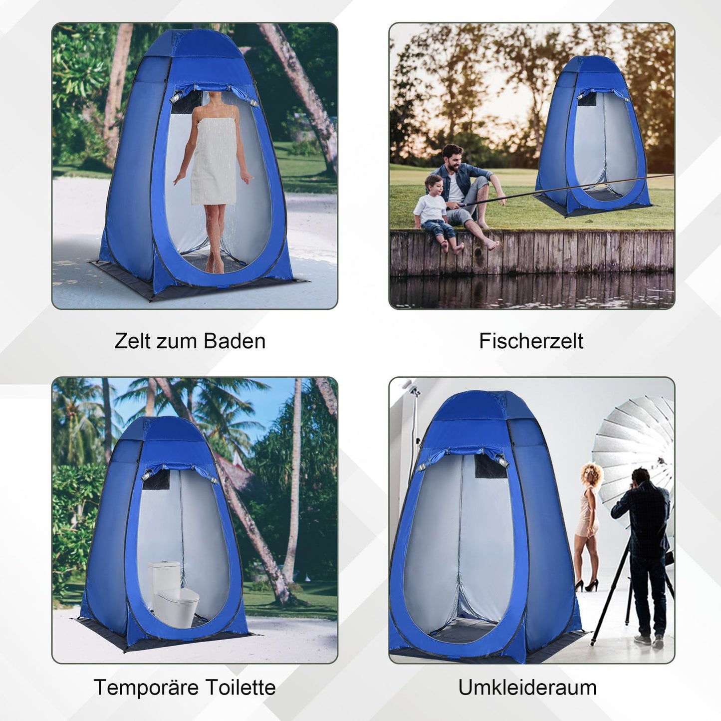 Outdoor pop-up shower and toilet tent with carry bag