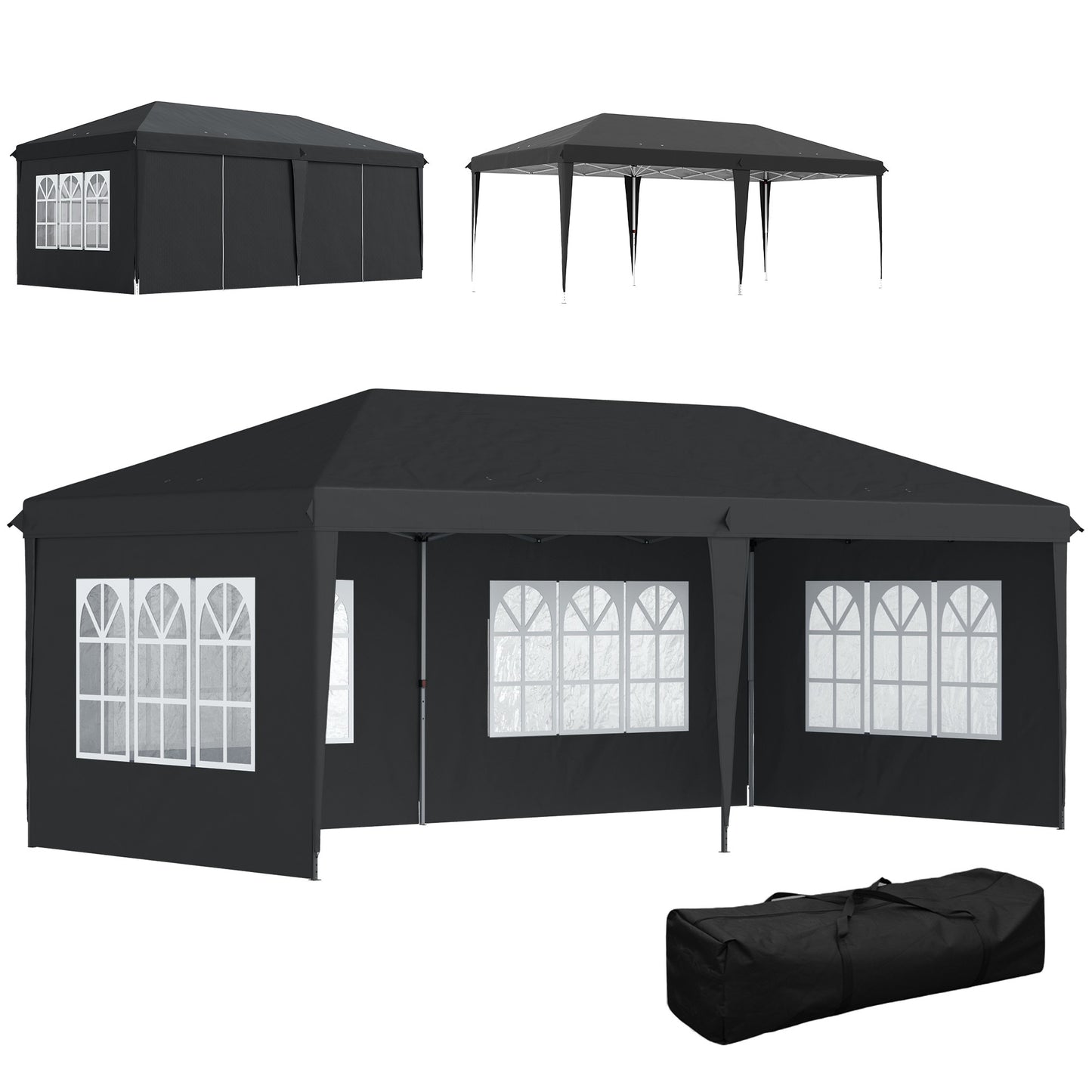 Pop-Up Waterproof Pavilion 3x6m with UV Protection, Black