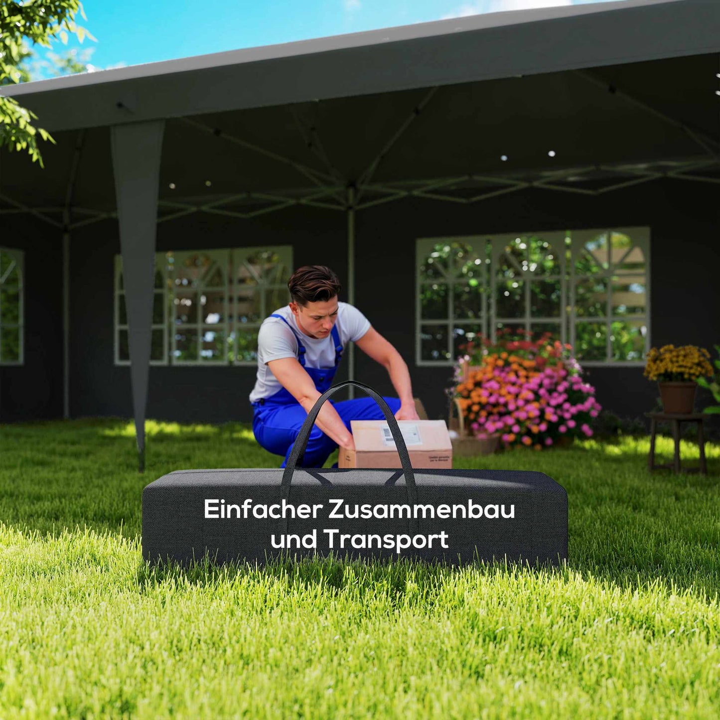 Pop-Up Waterproof Pavilion 3x6m with UV Protection, Black