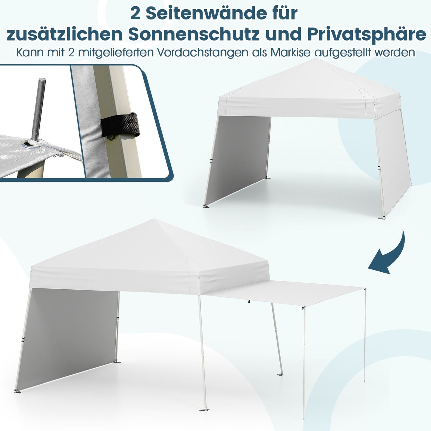 Pop-up Pavilion Tent 430x280 cm, Convertible Sides, White