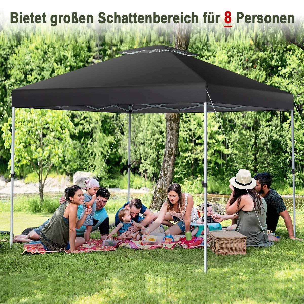Pop-up canopy tent outdoor party tent with adjustable height 305 x 305 cm black