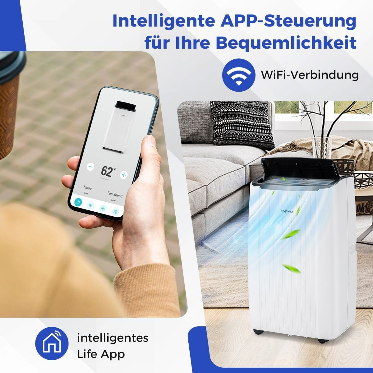 Portable 12000 BTU AC with Heater & Dehumidifier, WiFi-Control