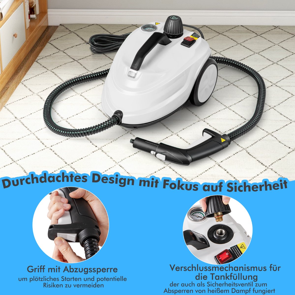 Portable 2000W Steam Cleaner, 15-Piece Accessory Set