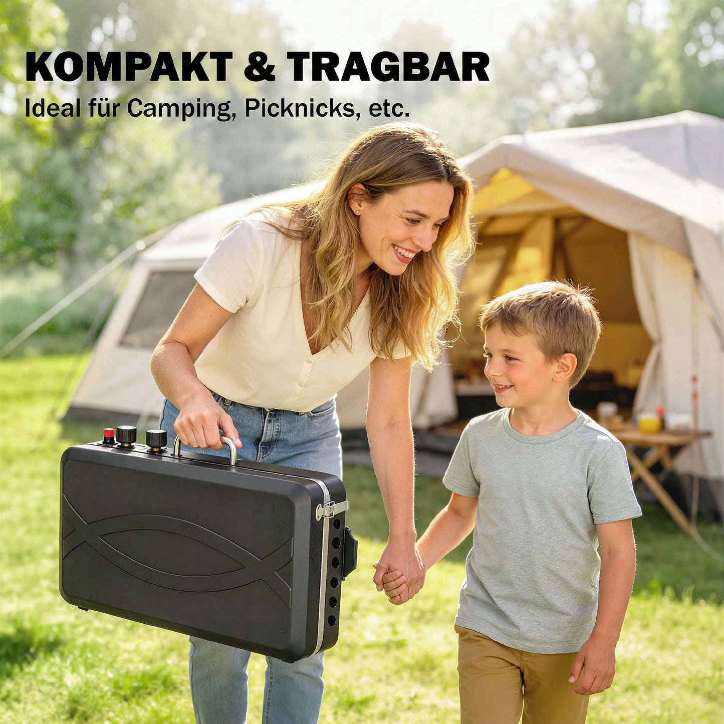 Portable 2-Burner Gas Grill, 7 kW, Tabletop Convertible