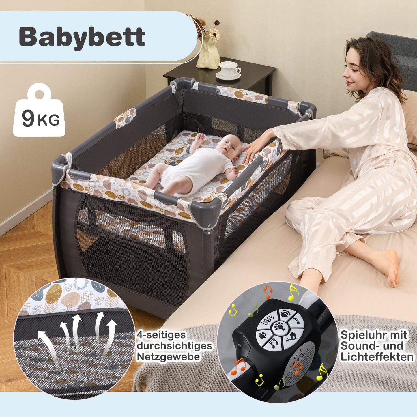 Portable 5-in-1 Baby Travel Crib with Bassinet & Changing Table