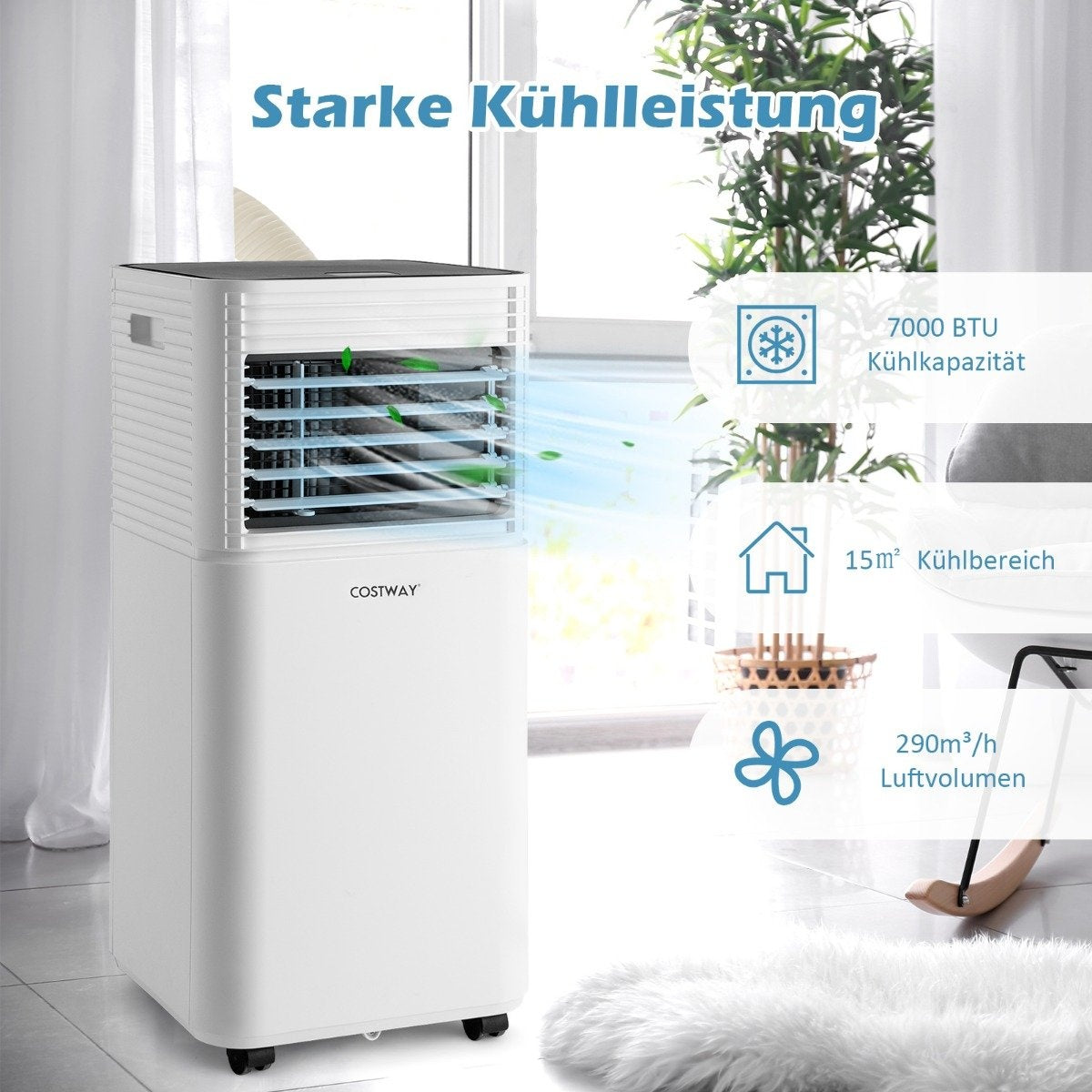 Portable Air Conditioner 4 in 1 Air Cooler with Black LED Display 7000 BTU