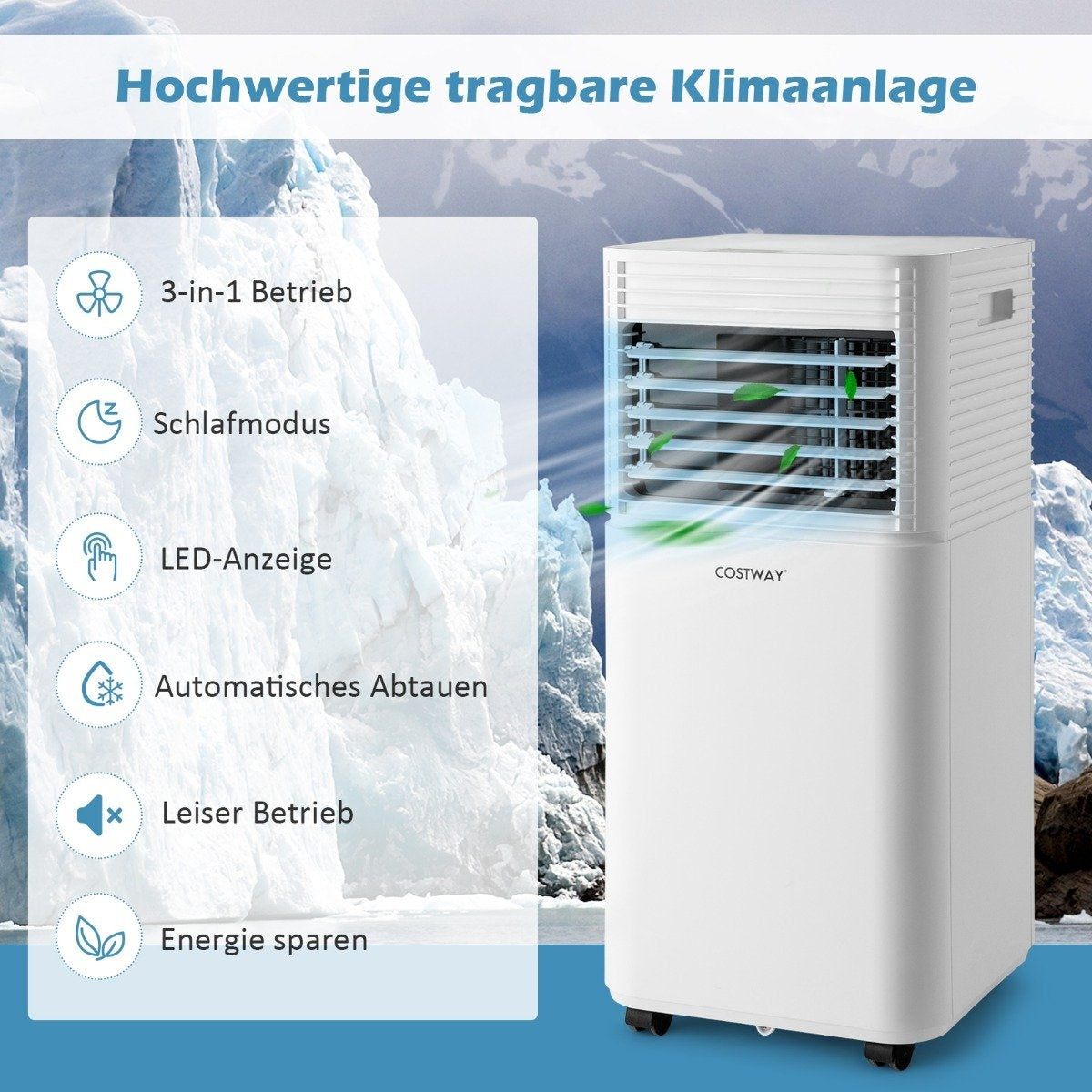 Portable Air Conditioner 4 in 1 Air Cooler with White LED Display 7000 BTU