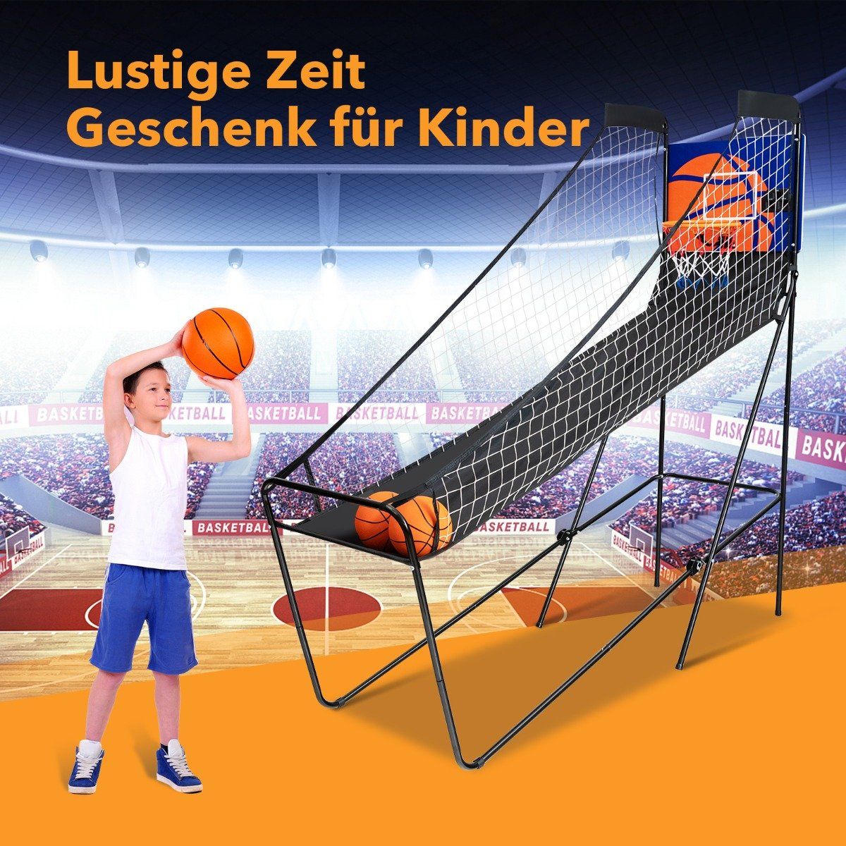 Portable Arcade Basketball Game Basketball Machine for Kids 208 x 62 x 207 cm Black