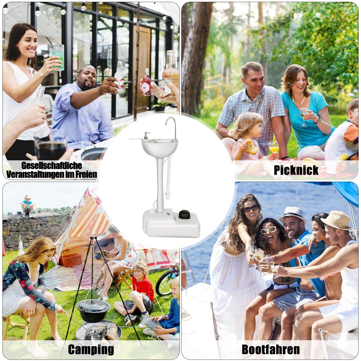 Portable Camping Sink with 17L Tank, Foot Pump, Towel Holder
