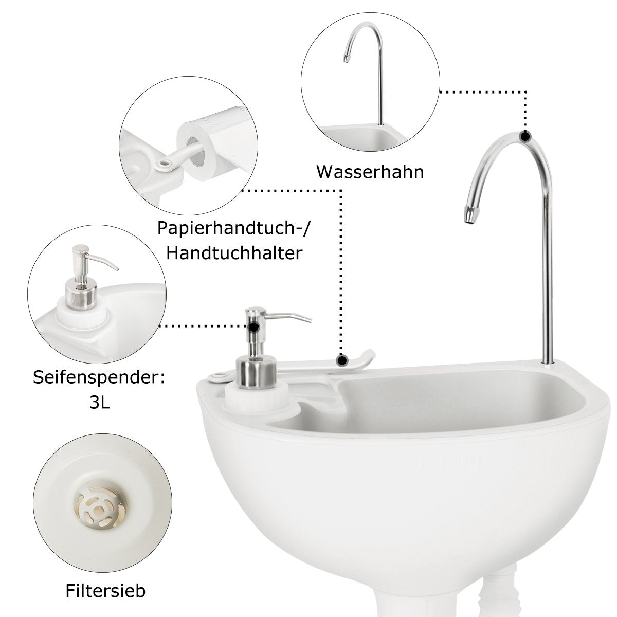 Portable Camping Sink with 17L Tank, Foot Pump, Towel Holder