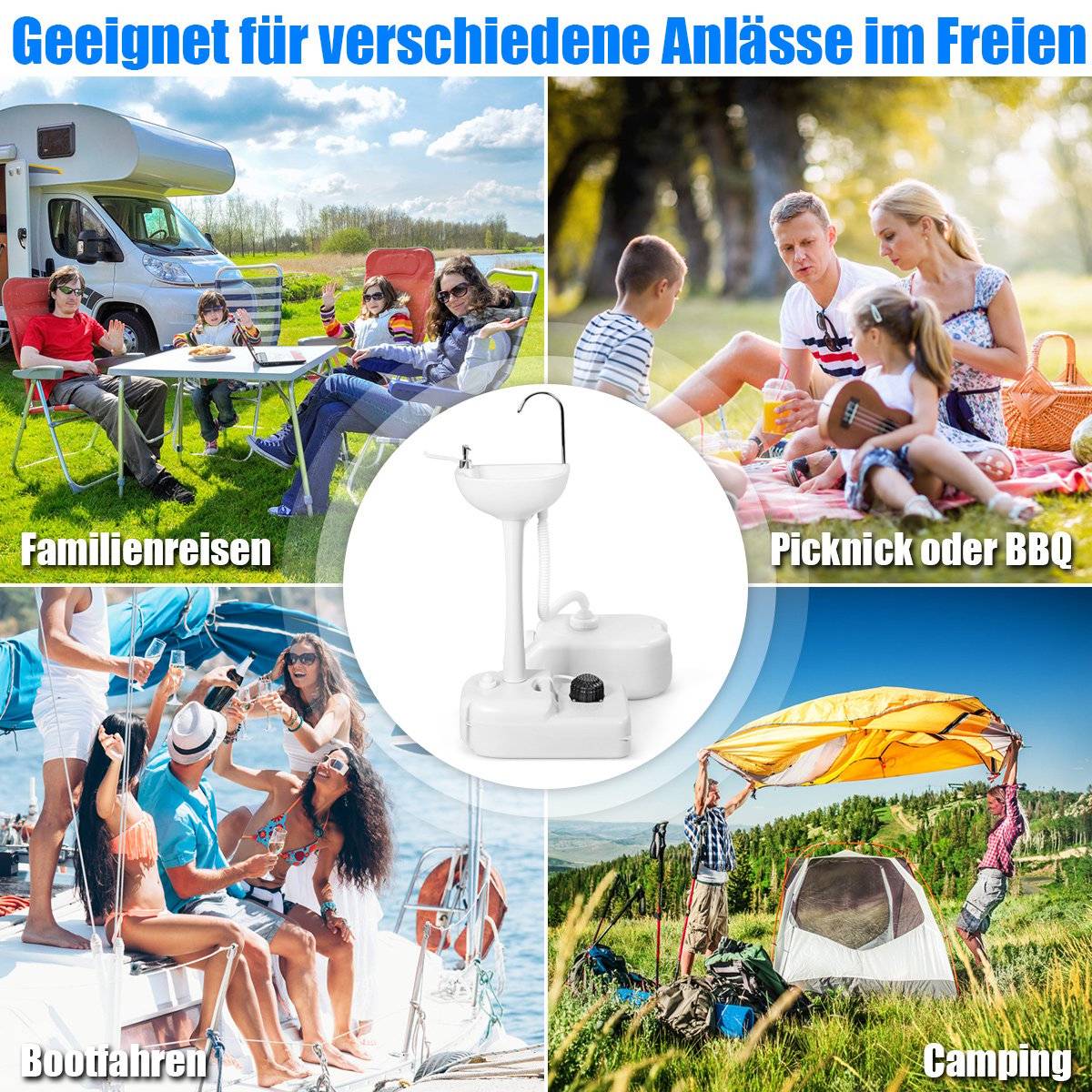Portable Camping Sink with 17L Water Tank & Wheels