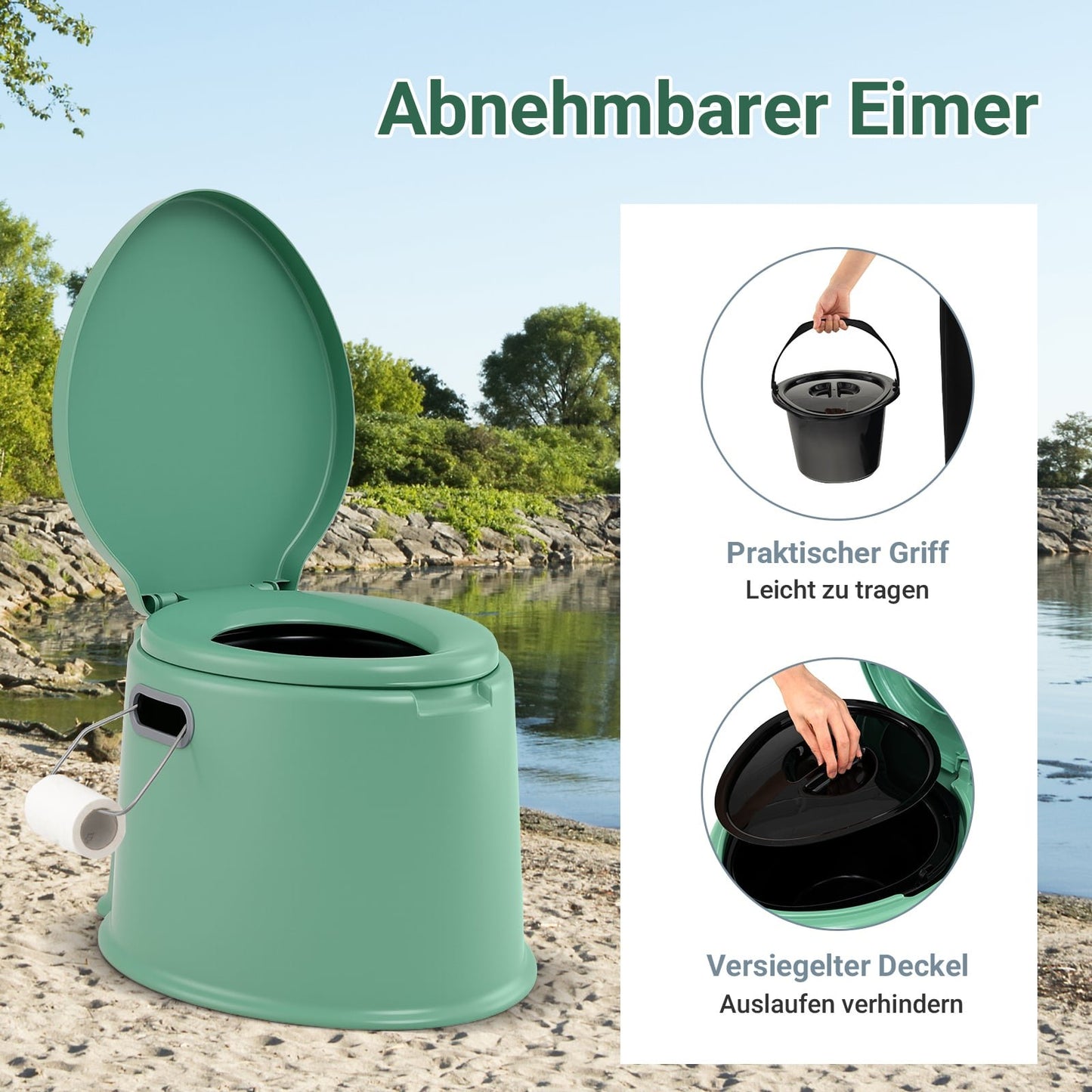 Portable Camping Toilet with Removable Bucket, 200kg Capacity