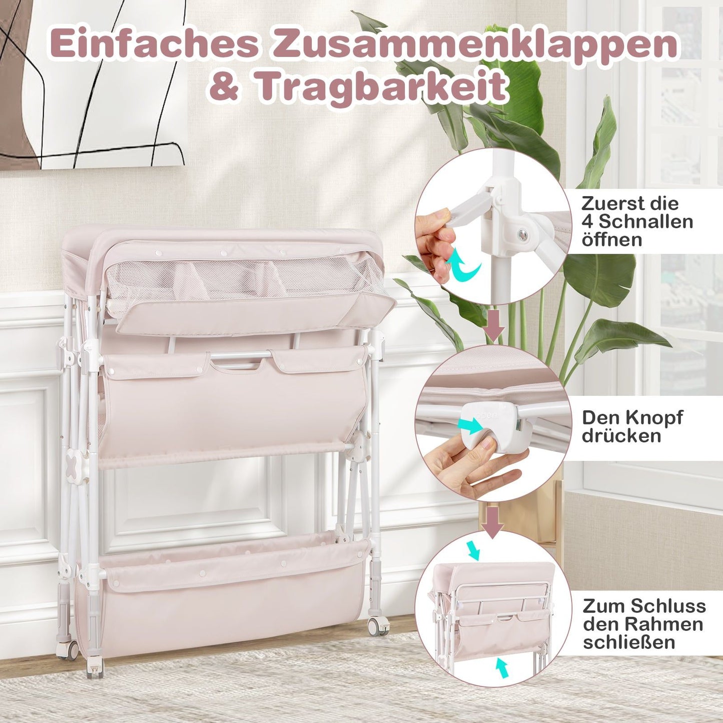 Portable Changing Table with Adjustable Height and Storage