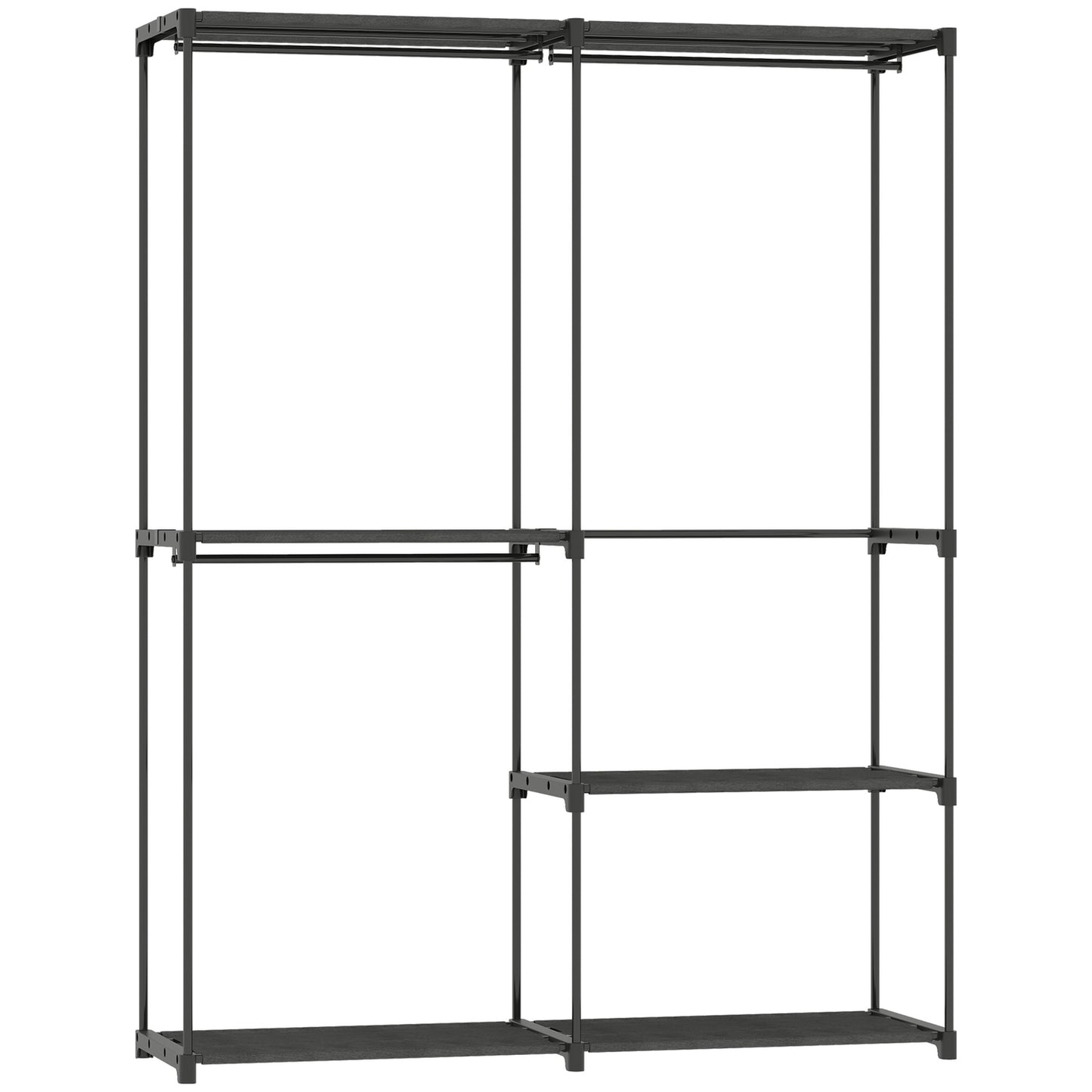 Portable Clothes Rack, Metal Frame, Fabric Shelves, Black