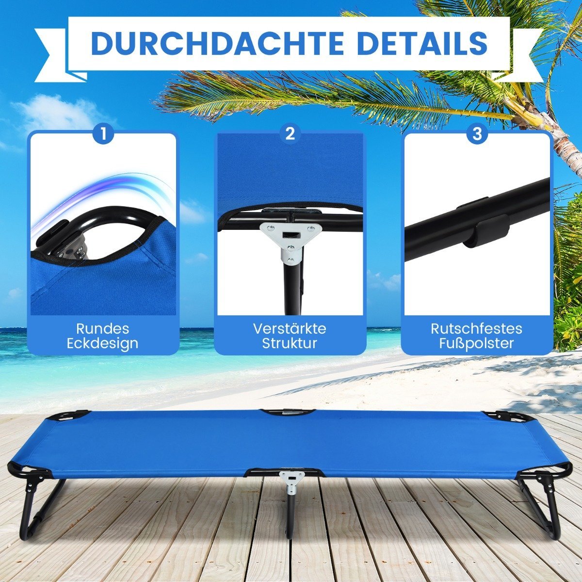 Portable Folding Camping Bed 190cm Long Fabric Sleeping Bed Blue