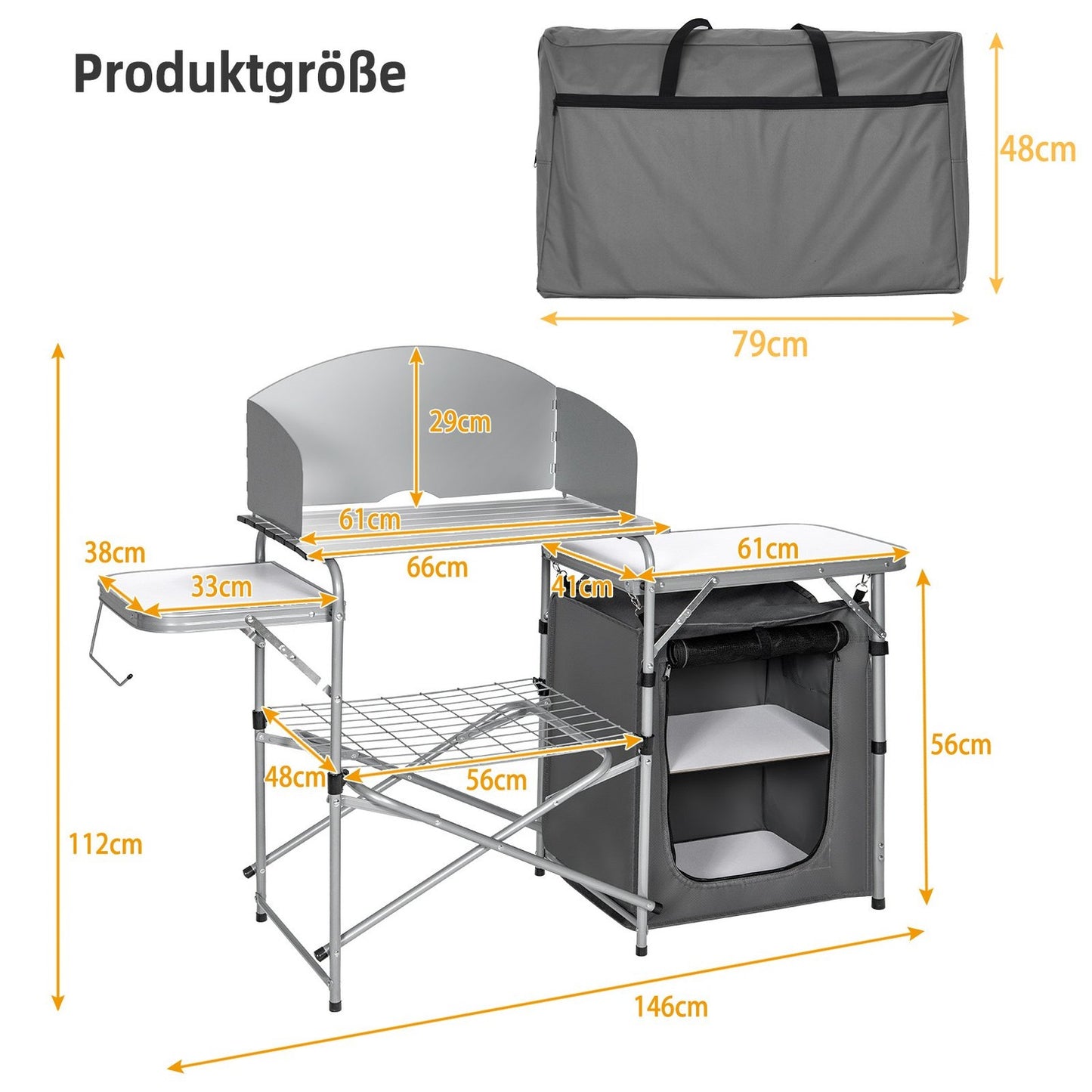 Portable Folding Camping Kitchen with Windshield & Storage
