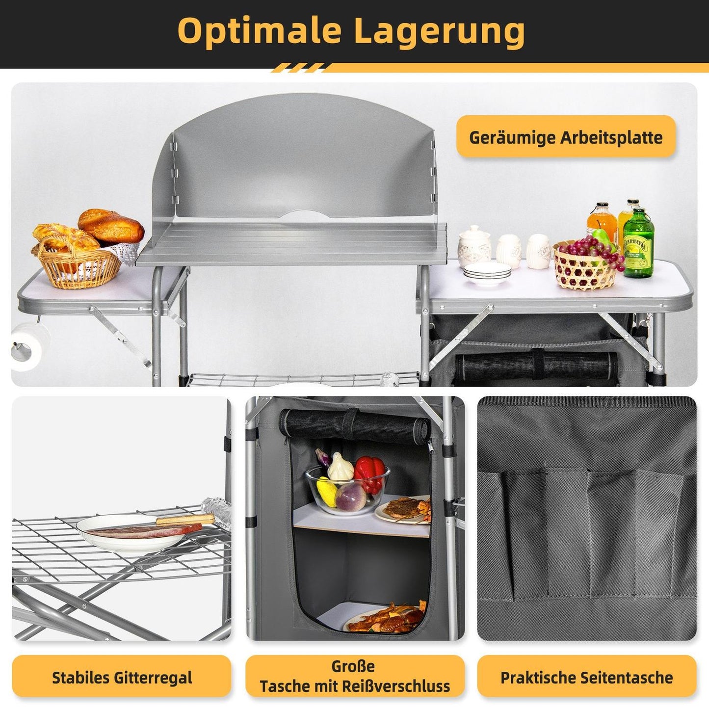 Portable Folding Camping Kitchen with Windshield & Storage
