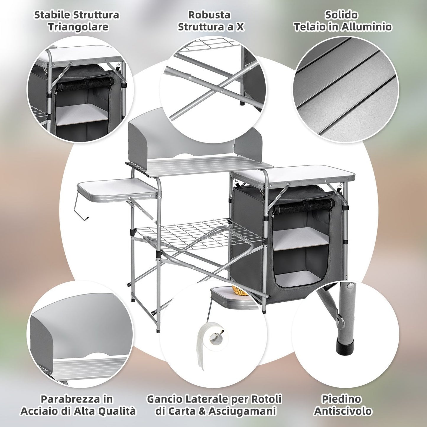 Portable Folding Camping Kitchen with Windshield & Storage