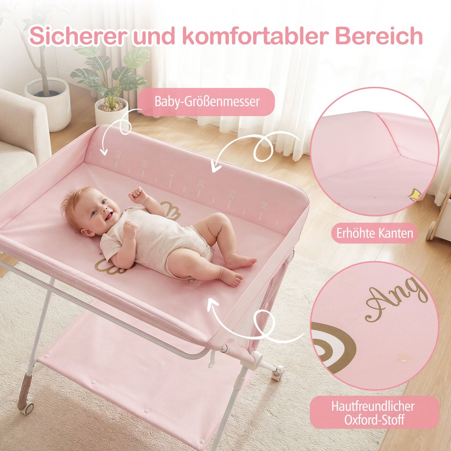 Portable Folding Changing Table with Adjustable Height & Lockable Wheels