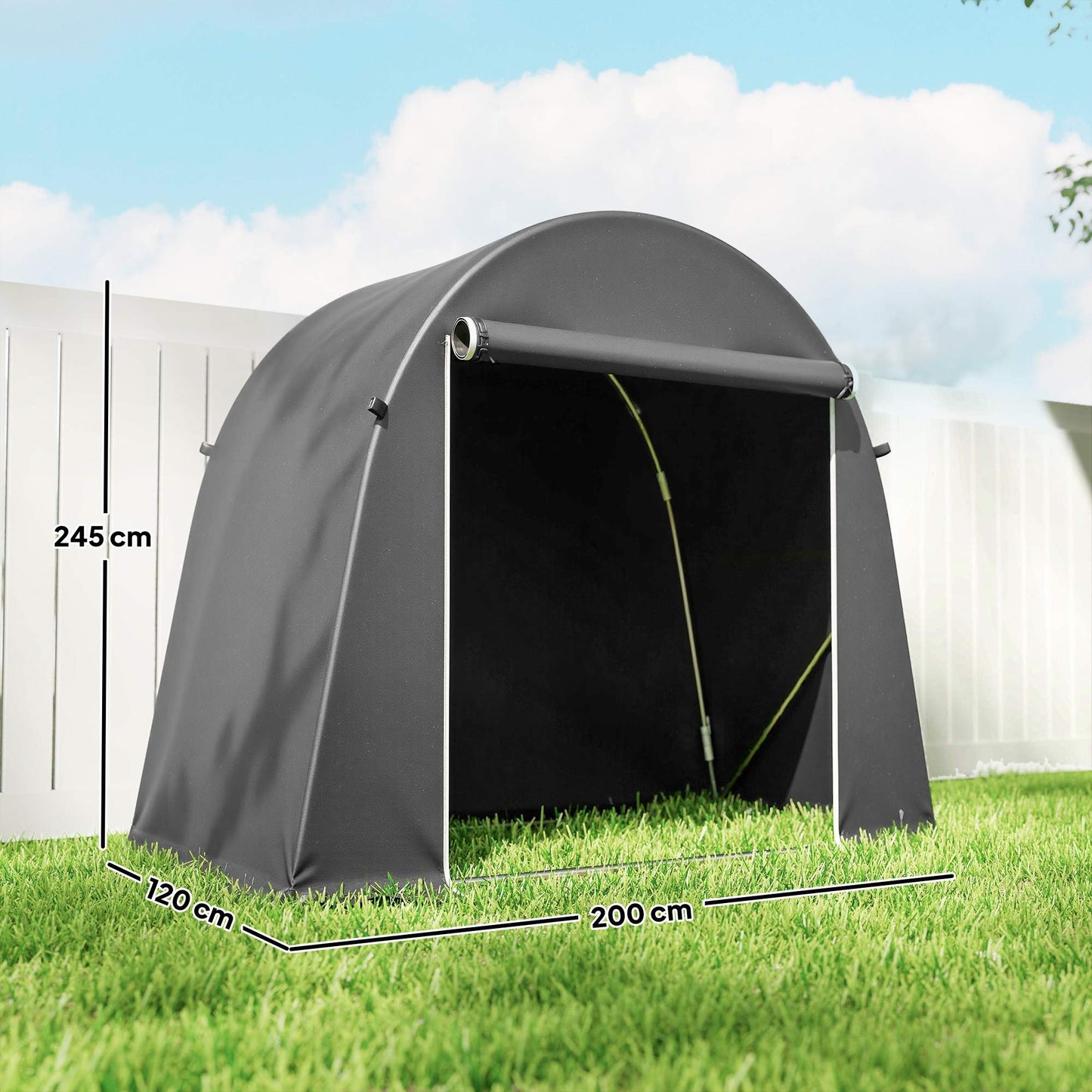 Portable Garden Shed with Zipper Door, Metal Frame, Dark Gray