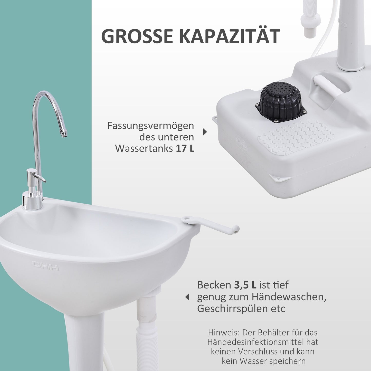 Portable outdoor camping sink with towel rack, 17L tank