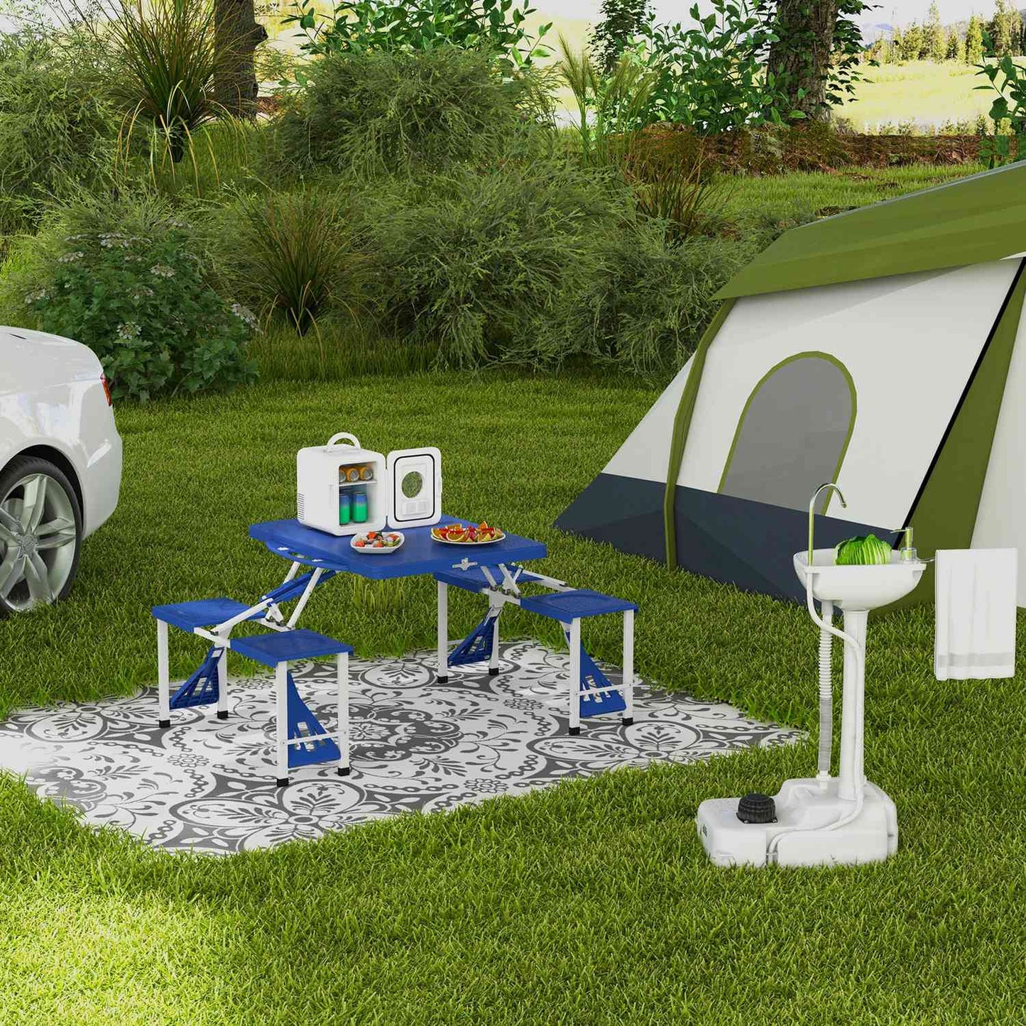 Portable outdoor camping sink with towel rack, 17L tank