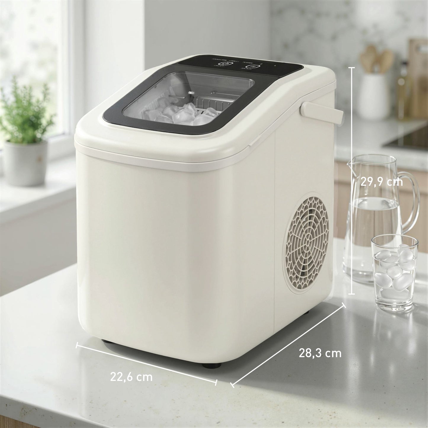 Portable Ice Maker with Self-Cleaning, 12kg/24h, Beige