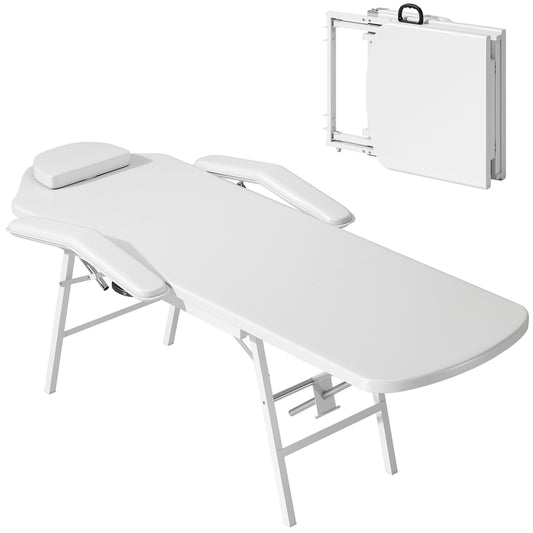 Portable Massage Table, Adjustable Back and Leg Rest, White