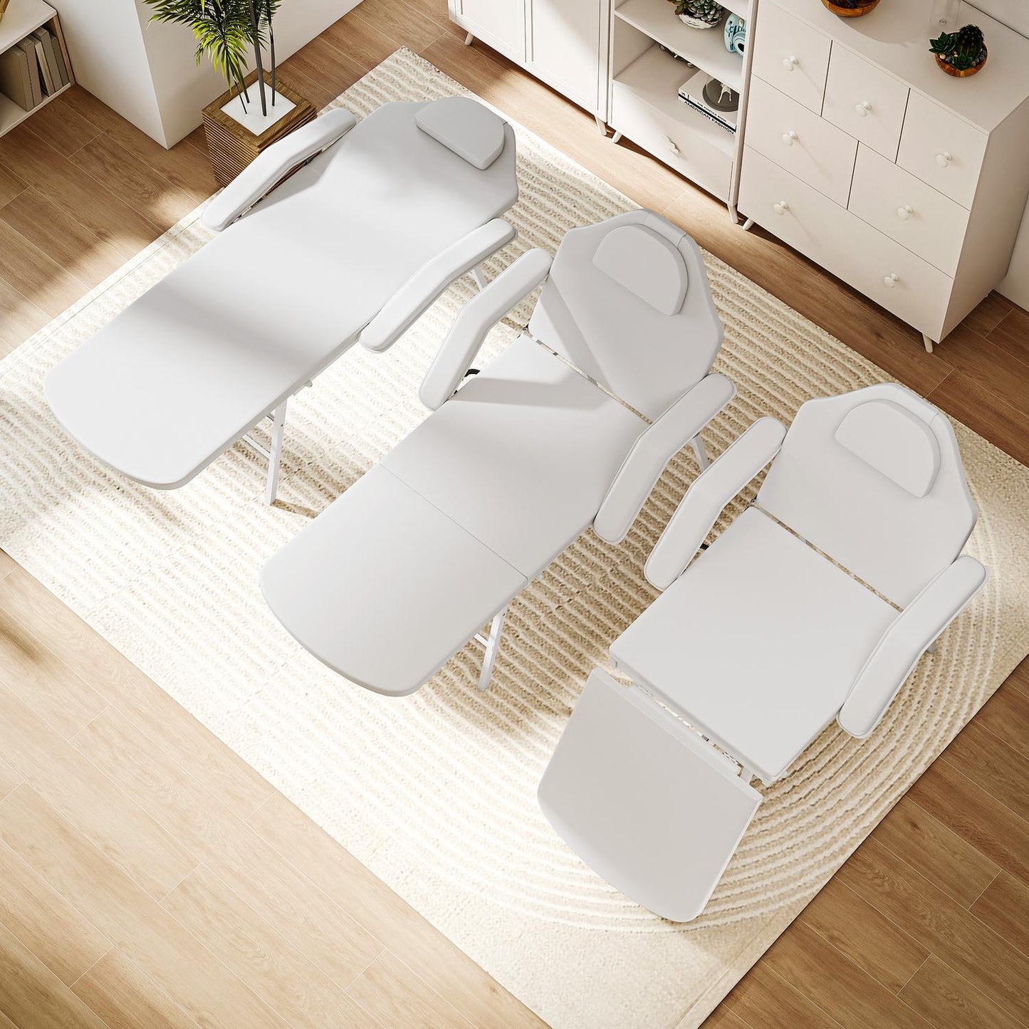 Portable Massage Table, Adjustable Back and Leg Rest, White