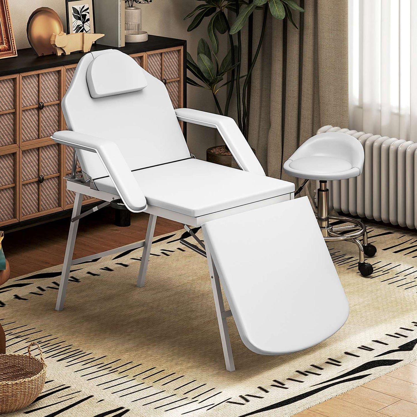 Portable Massage Table, Adjustable Back and Leg Rest, White