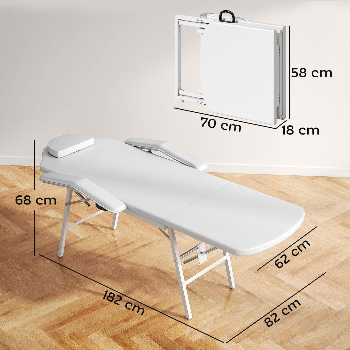 Portable Massage Table, Adjustable Back and Leg Rest, White