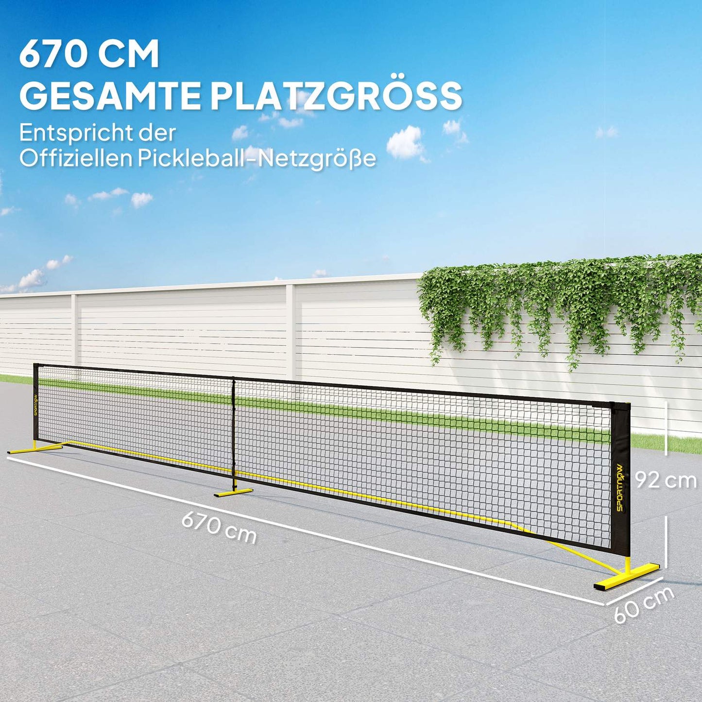 Portable Pickleball Net 6.7m with metal frame and carrying case