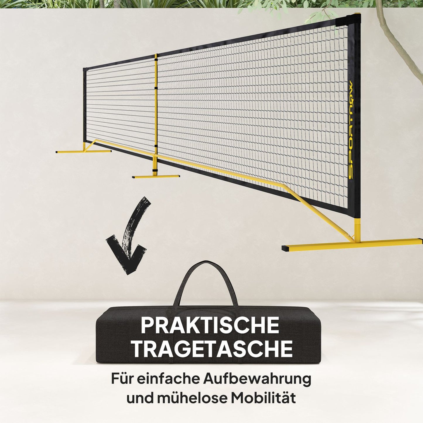 Portable Pickleball Net 6.7m with metal frame and carrying case