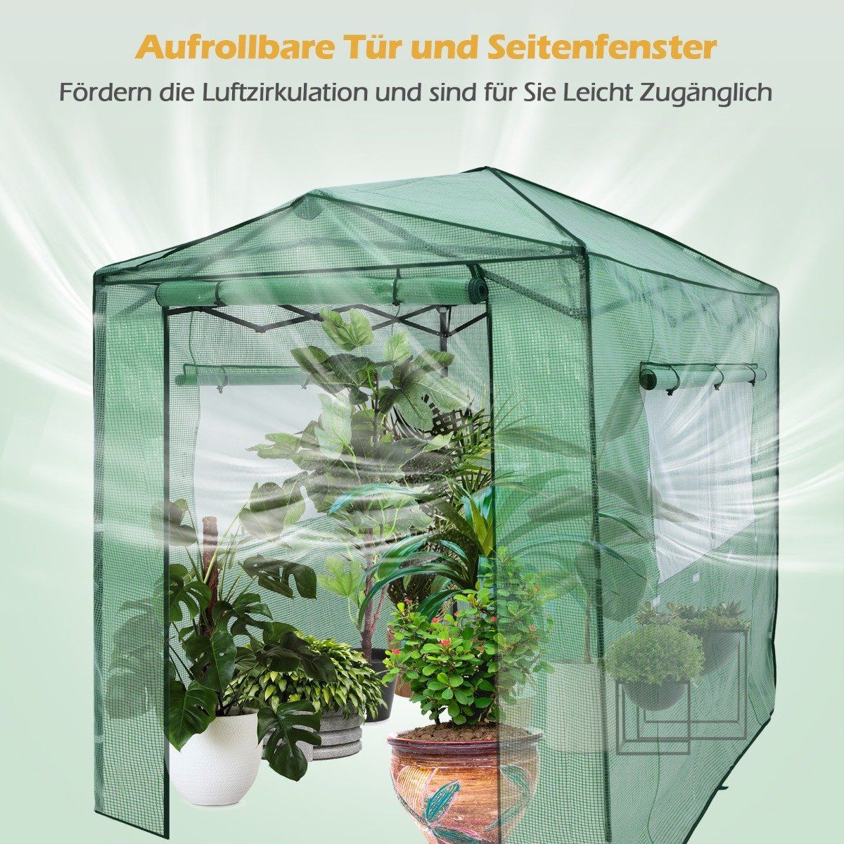 Portable Pop-up Greenhouse Walk-in Garden Greenhouse 180 x 250 x 230 cm Green