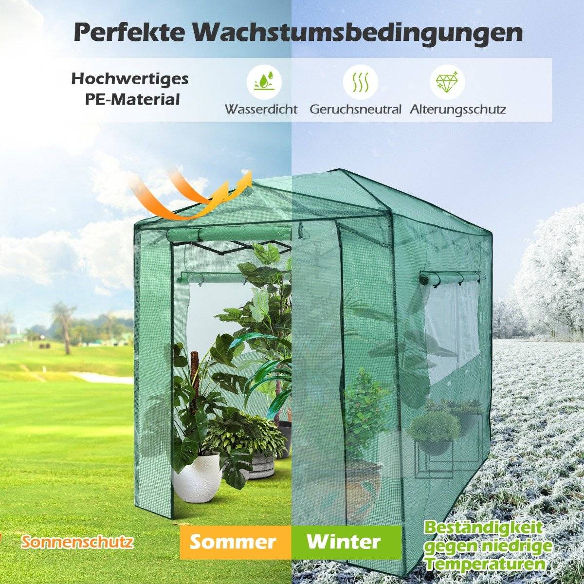 Portable Pop-up Greenhouse Walk-in Garden Greenhouse 180 x 250 x 230 cm Green